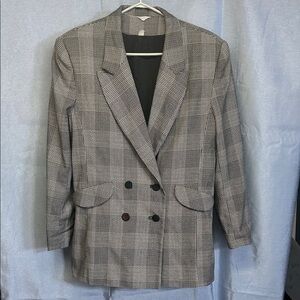 Roméo et Juliette Gray Plaid Double-Breasted Blazer with pad shoulder